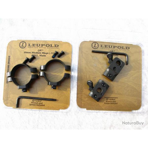 Montage Leupold QR  avec les deux embases et les  colliers de 30 mm pour  FRANCHI HORIZON