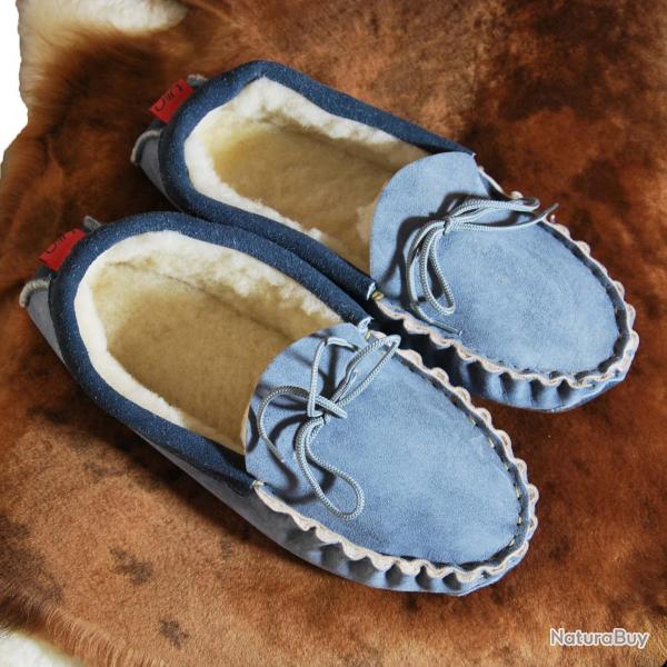 Chaussons mocassins homme chauds en peau d'agneau vritable 43 gris anthracite