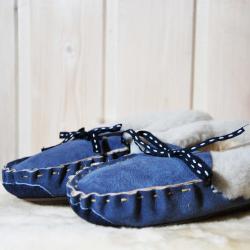 Chaussons mocassins femme chauds en peau d'agneau  bleu marine navy 39