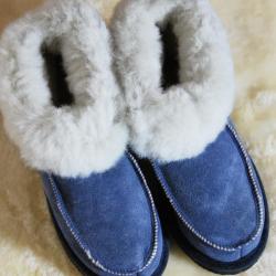 Chaussons chauds en peau de mouton Femme et Homme bleu marine navy 42