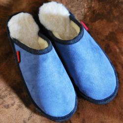 Chaussons homme chauds mules nordiques en peau d'agneau bleu marine navy 41