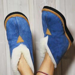 Chaussons Femme et Hommes chauds et hauts en peau d'agneau bleu marine navy 38