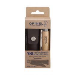 Opinel Couteau de poche N°08 acier inoxydable + étui bois hêtre