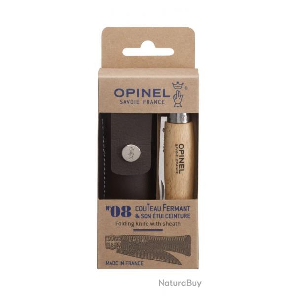 Opinel Couteau de poche N08 acier inoxydable + tui bois htre