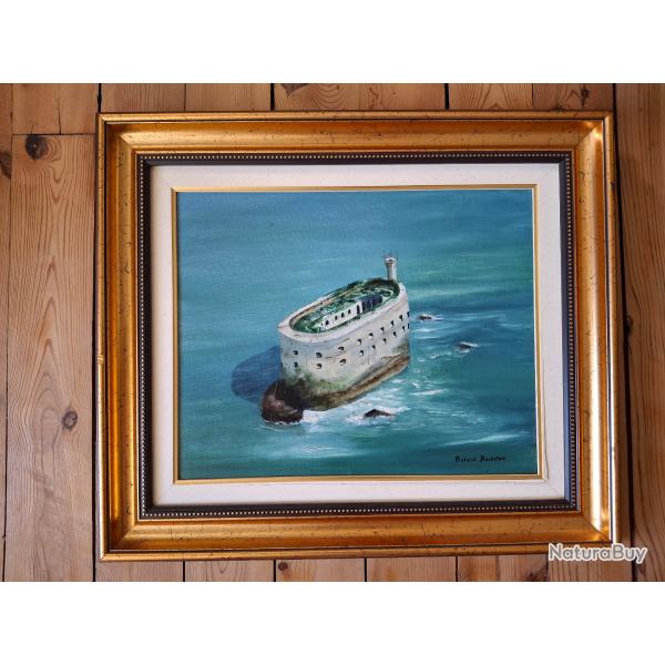 Huile sur toile de Roland Rochefort sign et encadr Fort Boyard en Charente Maritime 58 X 50 cm