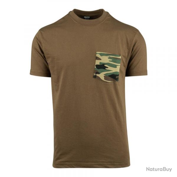 Tee shirt uni avec poche camouflage (Couleur Coyote, Taille XL)