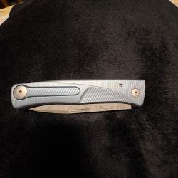 LionSteel Thrill TL-D-BL Damascus, Blue Titanium Integral Slipjoint couteau de poche