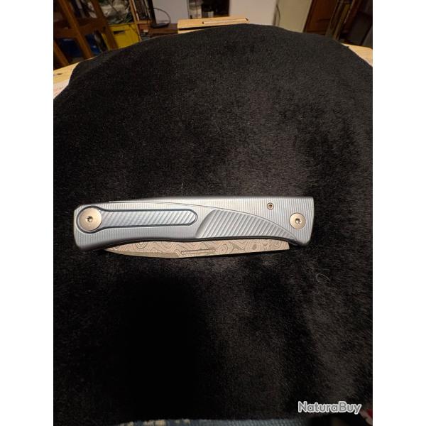 LionSteel Thrill TL-D-BL Damascus, Blue Titanium Integral Slipjoint couteau de poche