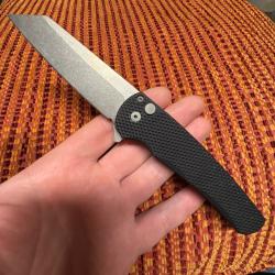 Pro-Tech Malibu 5205 Stonewashed 20CV Reverse Tanto, Black Textured Aluminum couteau de poche