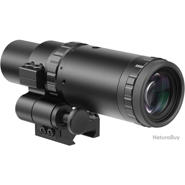 Loupe M37 1,5x-5x pour Viseur Point Rouge avec Montage Basculant Latral Rglage Focus Chasse Tir