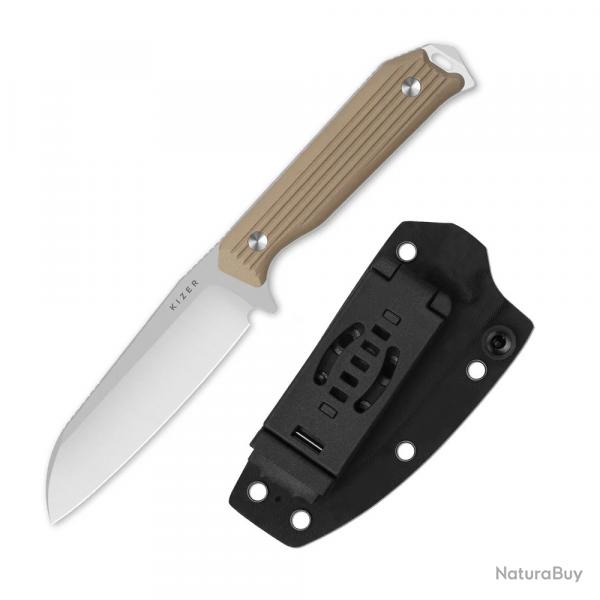 Couteau Kizer Begleiter Lame Acier AEB-L Sheepsfoot Manche Tan G10 Etui Kydex KI1045MS2
