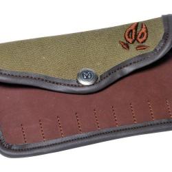 Pochette balles garon 10 tubes toile et cuir broderie trace de sanglier