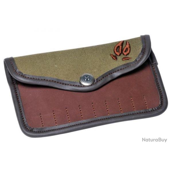 Pochette balles garon 10 tubes toile et cuir broderie trace de sanglier