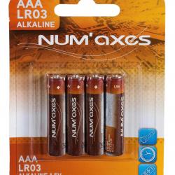 Blister 4 piles AAA LR03 alcalines 1,5 V Num'Axes