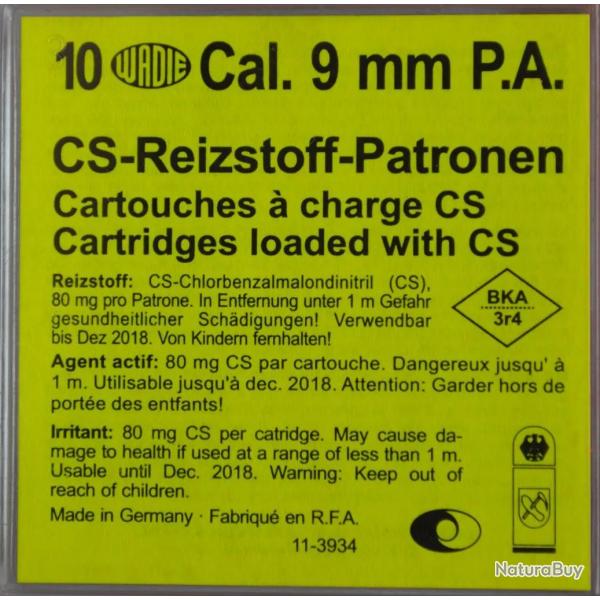 Cartouches  gaz PA CS - Cal. 9 mm x10