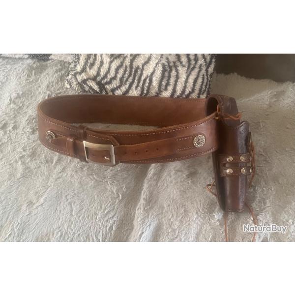 Ceinturon Western en cuir pleine fleur