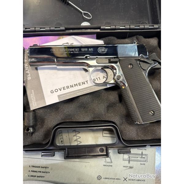 Pistolet d'alarme tat neuf Umarex Colt Government 1991 A1 chrom