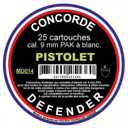 Boîte de 25 cartouches cal. 9 mm PAK à blanc 9 mm PAK