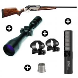 Pack affût Benelli Lupo Bois Deluxe + Lunette Burris Four XE 3-12x56 + Modérateur Hausken JD224 Lite