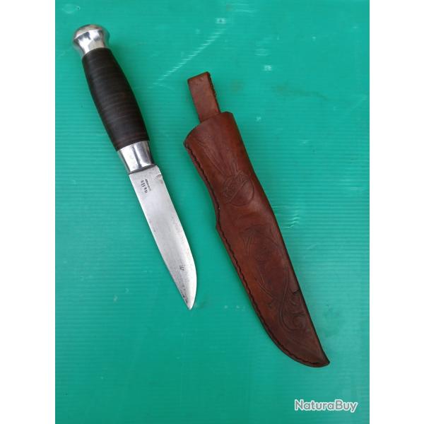 ANCIEN PUUKKO  " HELLE "  . NORVEGIEN . POIGNEE  CUIR  MONTAGE ARGENT  . AUCUN JEU  .