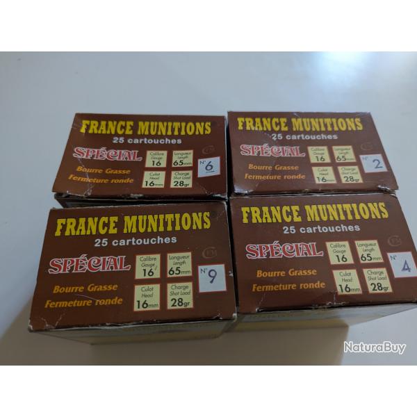 Lot de cartouches France munitions en  calibre 16.