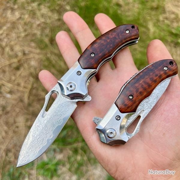 Petit couteau pliant damas luxe bois de serpent amourette poche camping #316