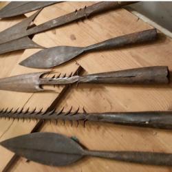 Lot de 6 pointes de lances,sagaies africaines,en fer forgé à la main