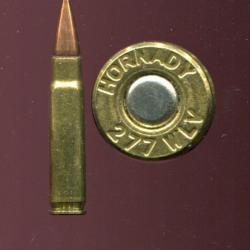.277 Wolverine - marquage : HORNADY 277 WLV - balle cuivre pointe creuse - étui laiton 38.8 mm
