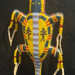 Superbe tortue perlée indien des plaines, fétiche talisman cordon ombilical