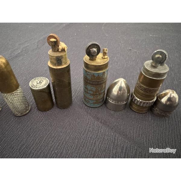 Lot de 5 Beau briquet de poilu - art de tranche WW1 - douille laiton format cartouche