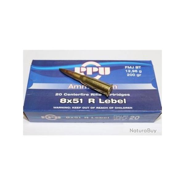 Cartouches PPU Calibre 8x51R .327 LEBEL FMJBT 200grs - Boite de 20 units
