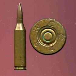 .22 NATO - TRES RARE - amorçage électrique expérimental - marquage : WCC 54 - étui laiton de 51.8 mm