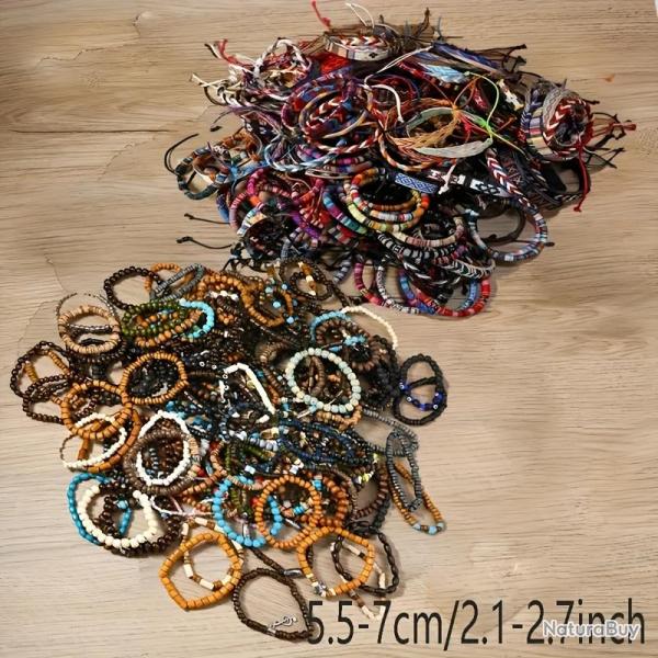 Superbes Bracelets Artisanaux Bois Textile Pendentif, Modele: 144pcs