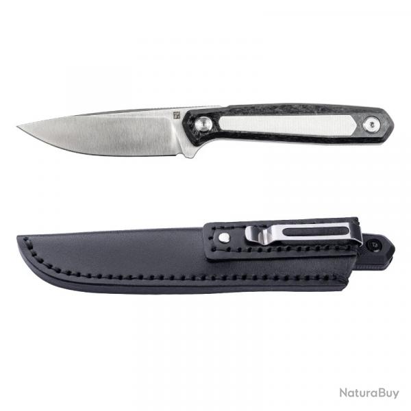 Couteau Real Steel Dex Apex Lame Acier M390 Manche Carbone & White G10 Étui Kydex RS3501FW