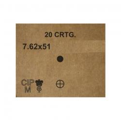 Boite de Cartouches GGG calibre 308win 7.62x51 type M80 de 147 grains FMJ par 20