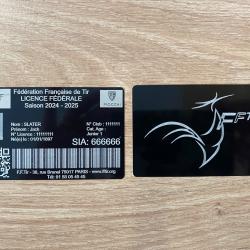 Licence FFTir gravée sur carte aluminium