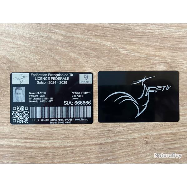 Licence FFTir grave sur carte aluminium