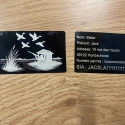 Carte chasseur gravée sur carte aluminium