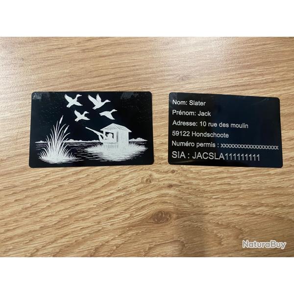 Carte chasseur grave sur carte aluminium
