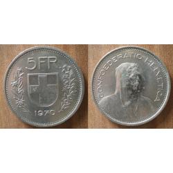 Suisse 5 Francs 1970 Berger Piece Centimes Cent Francs Franc