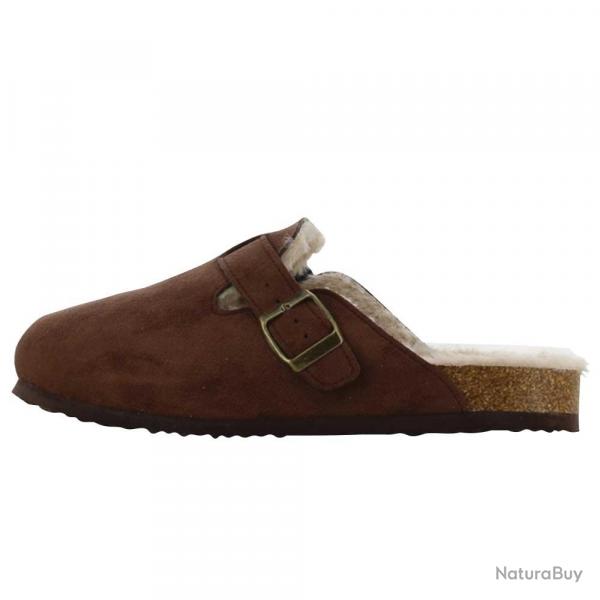 Sabots ferms fourrs marron nubuck fourrure synthtique