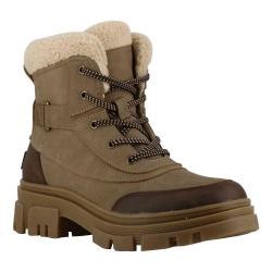 Bottines fourrées taupe effet peau de pêche fourrure synthétique