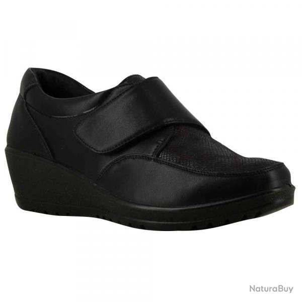 Chaussures scratch noir talon compens PU - Fermeture pratique