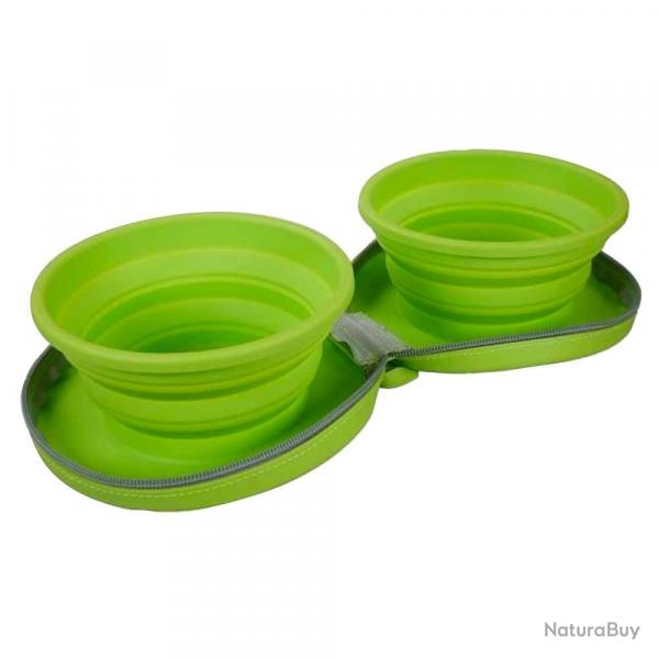 Double gamelle chien voyage rtractable silicone 700ml avec zip