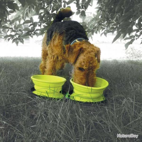 Double gamelle chien voyage rtractable silicone 700ml avec zip