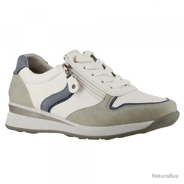 Baskets zip blanc/gris PU doublure microfibre