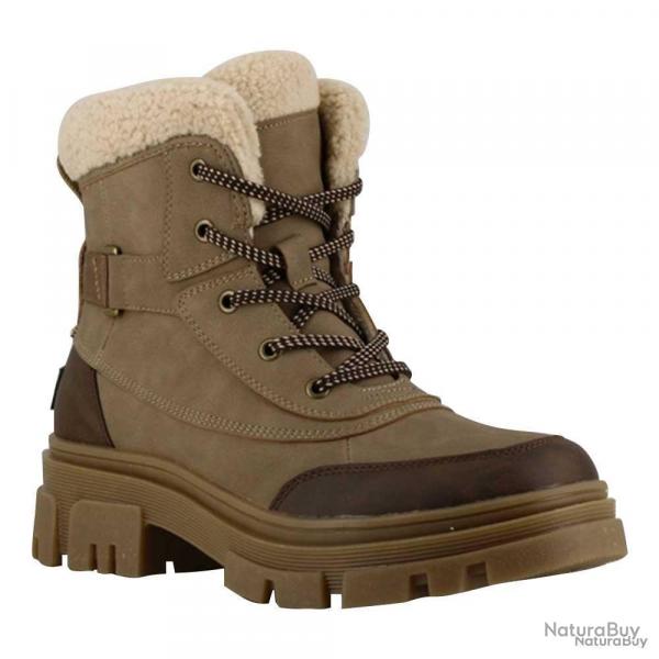 Bottines fourres taupe effet peau de pche fourrure synthtique