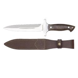 Dague Acier Inox 440A Lame 16cm Manche Noyer Étui Cuir