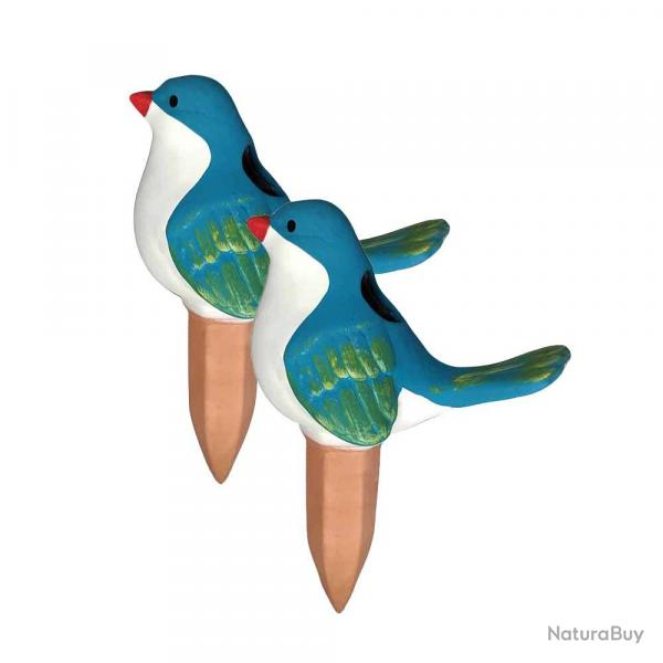 Lot de 2 Piquets arroseurs oiseaux terre cuite 120ml 16x10x7,5cm