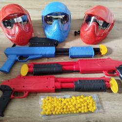 Lot de 3 Lanceurs paintball enfant avec 3 Masques enfant Valken avec billes mousses